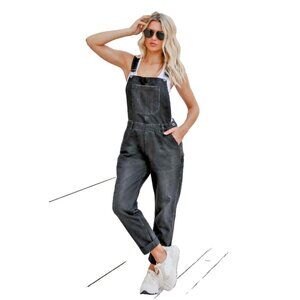 Risen Crop Jeans Bib Overalls Women's Small Distressed Style Black Stylish